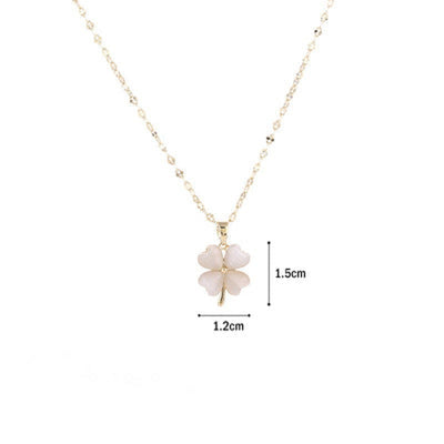 Collier trèfle à quatre feuilles porte-bonheur en opale en forme de cœur